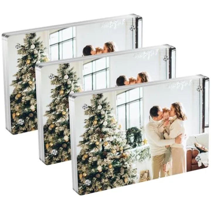 XSMYXSY Acrylic Magnetic Photo Frame, 3x5 Inch Double-sided Magnetic Photo Frame, Tabletop Frameless Postcard Display (3-Pack)