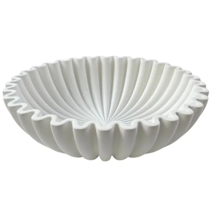 OAKOA Concrete Decorative Bowl - White Large Decorative Bowls for Home Decor - Coffee Table Bowl Decor - Scalloped Ruffle Centerpiece Bowl