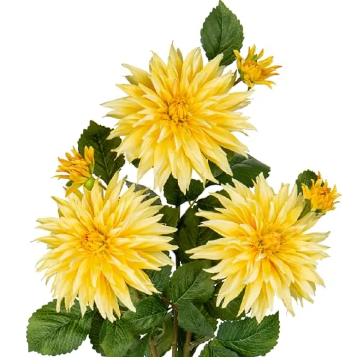 3Pcs Yellow Artificial Dahlia Flowers Fake Flower Silk Flowers with Long Stem 29.5" Floral Arrangements Bouquets Faux Dahlias Flowers for DIY Wedding Party Centerpieces Decor Home Office Decoration