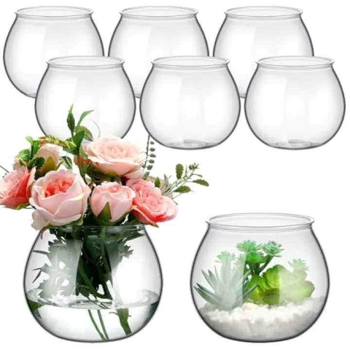 FoldTier 8 Pcs Plastic Fish Bowls for Centerpieces 27 oz Clear Fish Bowl for Drinks Unbreakable Heavy Duty Round Vase for Table Centerpieces Wedding Event Home Decor