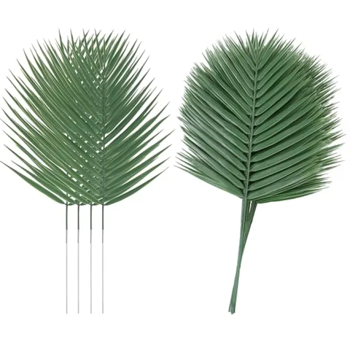 Abzo 20 Pcs Artificial Palm Leaves Stems Greenery Tropical Palm Leaves Faux Monstera Leaves Plant for Palm Sunday Flower Arrangement Home Kitchen Party Table Decor, Wedding Birthday Theme Parties.