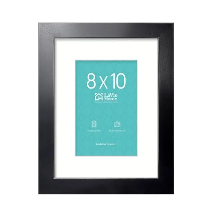 LaVie Home 8x10 Picture Frame, 8 x 10 Frame Display Pictures 5x7 with Mat or 8x10 Without Mat, Stable and Sturdy Black Frame and Polished Plexiglass, Horizontal and Vertical Format of The Walls, 1 Pc
