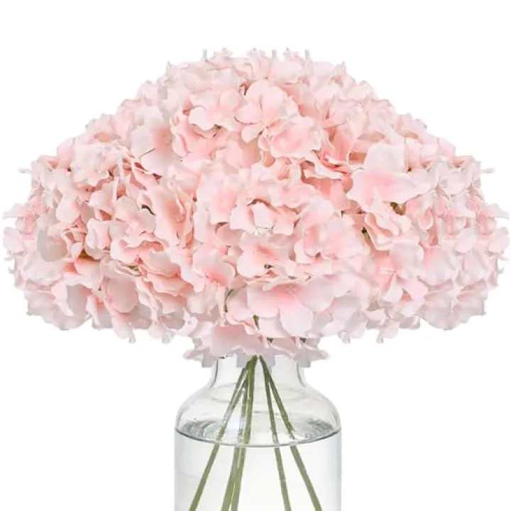 FLORRALIA Fake Pink Hydrangea Artificial Flowers - Faux Silk Hydrangeas Flowers Heads with Stems Real Touch for Home Wedding Party Table Decor(Pink,Pack of 10)