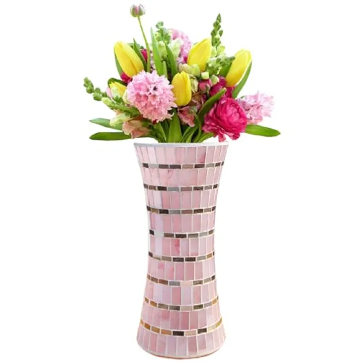 HMRCYTE Mosaic Flower Vase, 11.8in Glass Vase for Decor, Mirror Glitter Handmade Vase, Modern Vase for Pampas Grass, Mosaic Vases Home Decor, Perfect for Office, Living Room, Wedding, Gift (Rose)