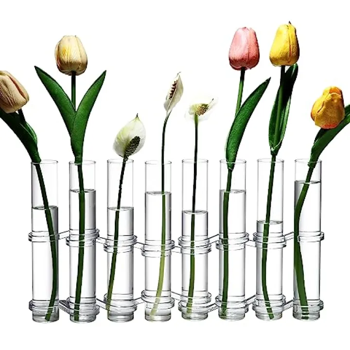 Dinyeo Hinged Flower Vase Small Tiny Glass Foldable Test Tube Vase Propagation Station for Plant.(8 Pcs)