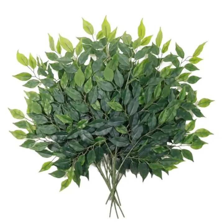 mizii 12pcs Artificial Greenery Stems Silk Green Leaves Fake 23in Ficus Garland Spray Plants Faux Greenery Decoration for Centerpieces Wedding Arch Flower Bouquet Table Home Decor (12)