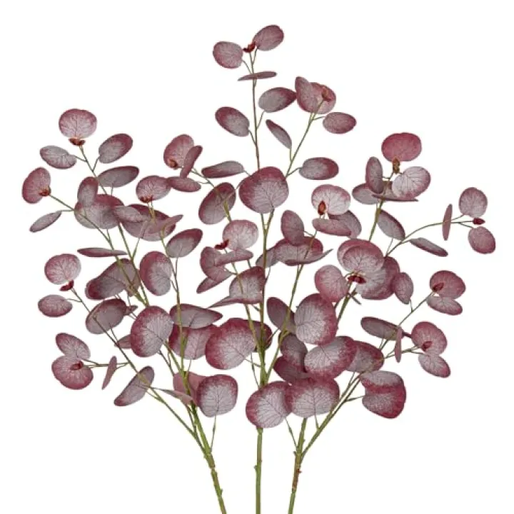 Faux Eucalyptus Stems Artificial Eucalyptus Stems Fake Eucalyptus Leaves Decor Silk Faux Greenery Stems 3Pcs Eucalyptus Plant Branches for Vase Flowers Bouquet Home Centerpiece Wedding Decoration(Red)