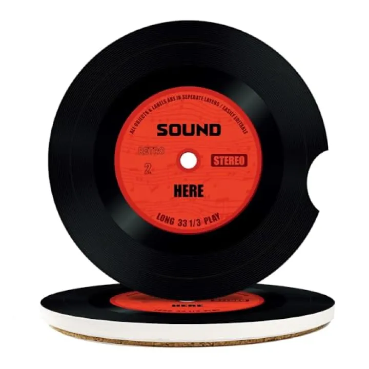 Britimes 2 Pack Car Coaster, Absorbent Ceramic Stone Cork Base Drink Coasters 2.6 Inch, Music Retro Disco Nostalgics Auto Accessories Cup Holders for Women & Men Car Decor