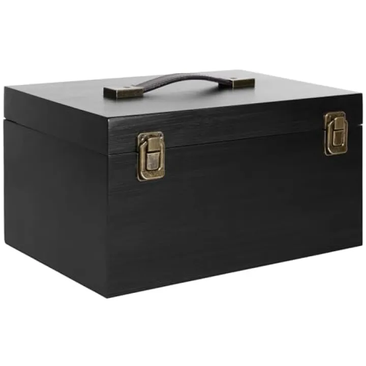 LaMorée Wooden Storage Box, Large Wood Gift Box with Hinged Lid Vintage Decorative Boxes for Jewelry Keepsake Gift Treasure, Memory Box - 11.8 * 7.9 * 5.9 inches, Black