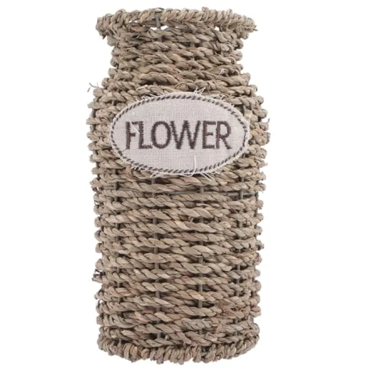 Handmade Wicker Wrapped Rattan Vase, Boho Style Decorative Flower Bud Holder, Rustic Centerpiece for Home Garden Decor Farmhouse Aesthetics