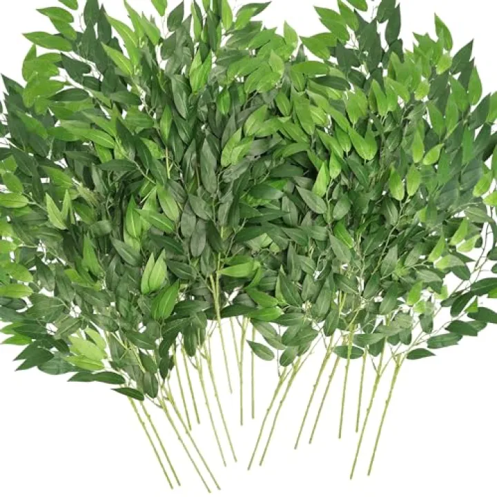 WONICE Artificial Italian Ruscus Greenery Stems, 20 Pack Faux Green Leaf Garland Branches Hanging Greenery Spray for Wedding Bouquet Arch Table Centerpiece Home Decor
