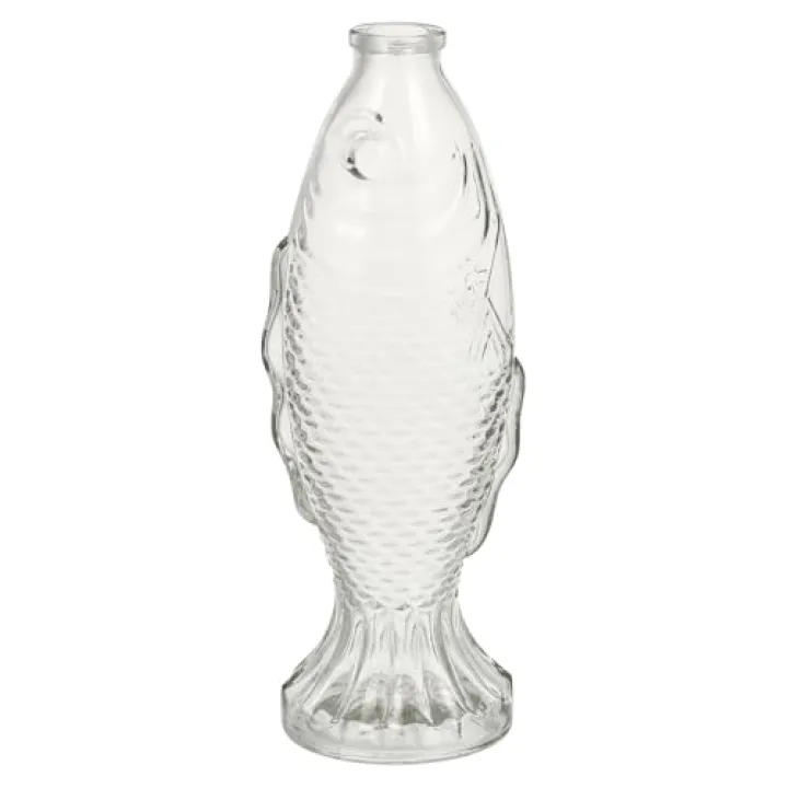 Ciieeo Fish Shaped Decorative Bottle with Cork Stopper 10 Inch Clear Glass Vase for Home Decor and Flower Arrangement