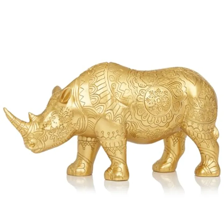 AMOIENSIS Rhinoceros Statue Symbol of Protection and Strength, 12 inch Resin Gold Boho Animal Home Office Bedroom Living Room Table Desk Fengshui Decor, House Warming Gifts for New Home
