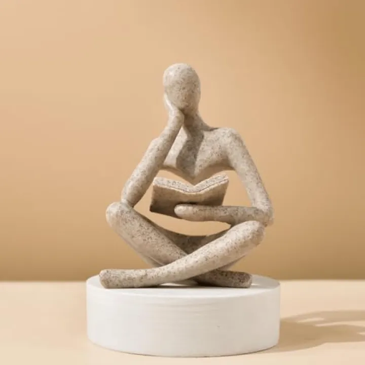 LINZHEN Style-A Beige, Creative Abstract Thinker Bookend for Home Aesthetic, Study, and Wine Cabinet – Stylish Shelf Decor Accent and Thoughtful Gift for Living Room, Bar, or Coffee Shop