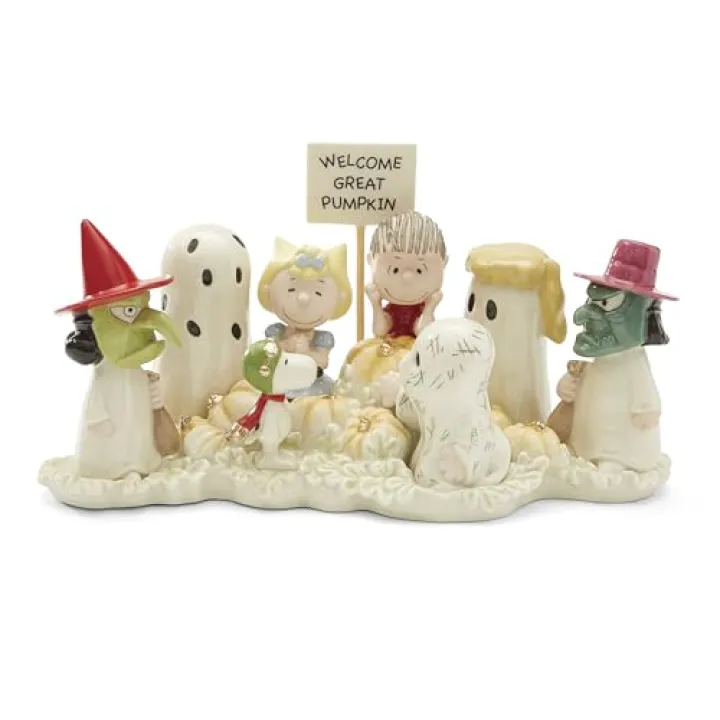 Lenox Figurine, Welcome Great Pumpkin Figurine, Peanuts, Snoopy, White Porcelain, Gold Accents, Halloween Decor Indoor, Halloween Table Decorations, Witch Ghost Spooky Home Decor (1 Piece, 5.5-Inch)