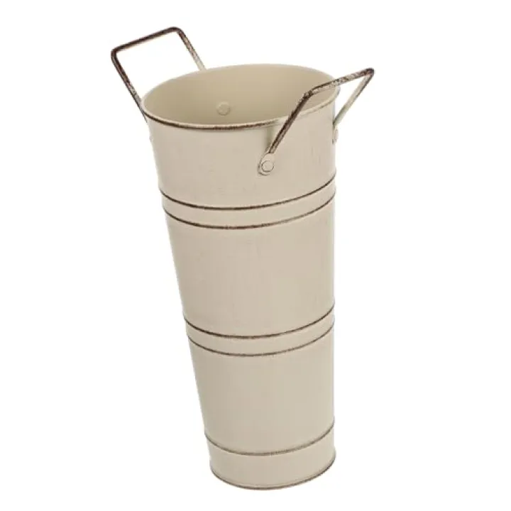 PRETYZOOM Retro Metal Flower Bucket with Handles Vintage Iron Flower Container for Home Decor Rustic Vase for Plants and Floral Arrangements Balconies and Gardens