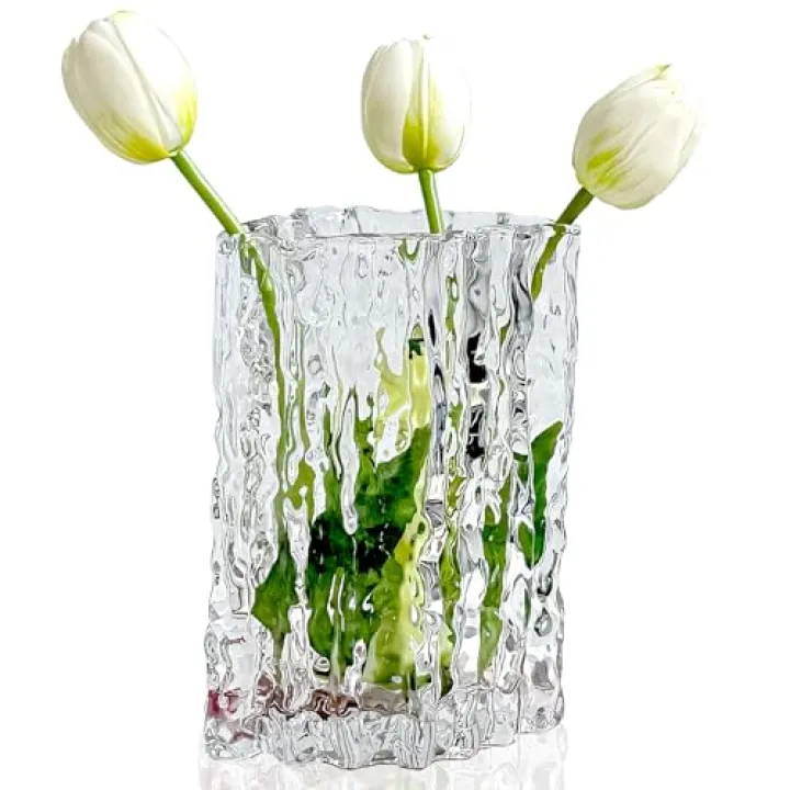 Aoderun Glass Vase Crystal Vase Heavy Duty Large Flower Vase for Dining Table Kitchen Office Home Shelf Wedding Living Room Centerpieces(Clear)