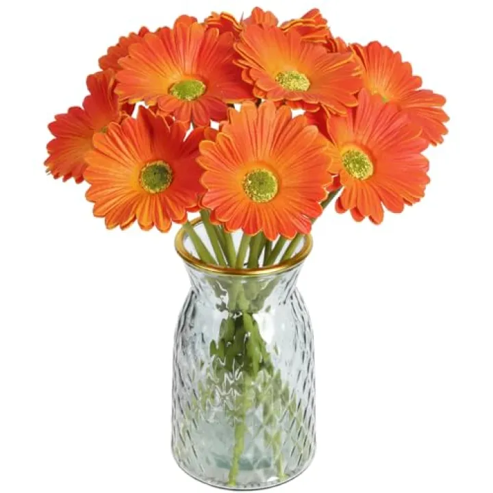 IPOPU Daisy Flowers Artificial,20PCS Orange Flowers Gerbera Daisy Fake Daisies for Wedding Party Office Home Decorations(Orange)