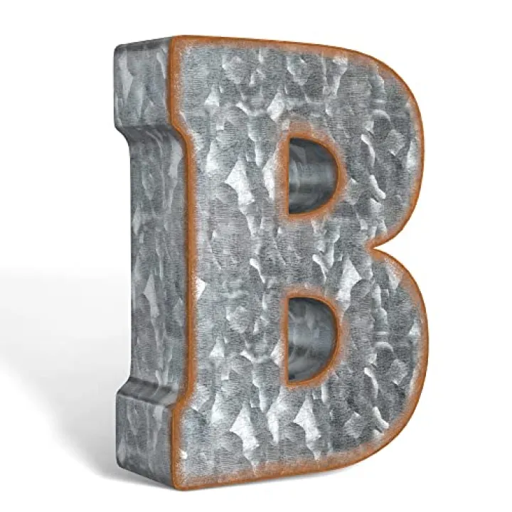 CraftyCrocodile 7" Galvanized Metal Letters for Wall Decor - 3D Letter B for Hanging & Free Standing - Decorative Rustic Alphabet Letters for the Living Room, Bedroom, Kitchen