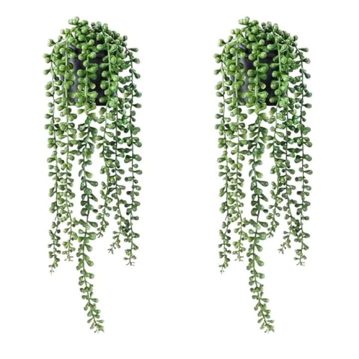 Fake Hanging Plants, 2pcs Artificial Hanging Plants in pots, Fake Plants Artificial Plants Indoors, Hanging Plants Artificial Decor, Fake Potted Plants, Hanging Plant for Indoor Outdoor Shelf Decor