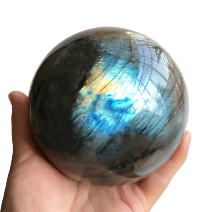 6-7CM/2.36-2.76inch Natural Crystal Ball Labradorite Sphere Moonstone Stone Crafts Polished Decorative Sphere Reiking Healing Crystals Ball Stone Fengshui Home Decoration (Labradorite, 60-70mm)