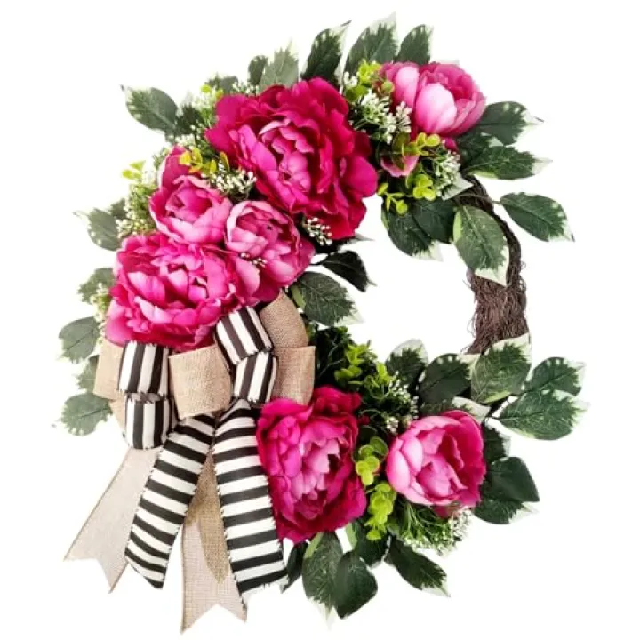 Spring Summer Wreath for Front Door,hot Pink Peony Wreath, Valentine Decor,Housewarming Gift, Wedding Door Decoration,Farmhouse Porch Decor, 20 inch