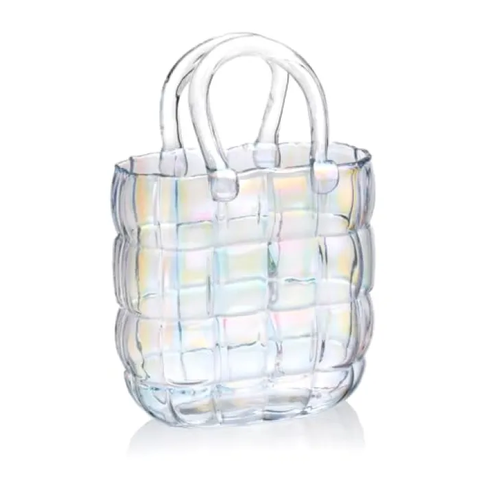 Godinger Handbag Vase, Clear Iridescent Vase Crystal Decorative Piece | Home Decor, Flower Arrangements, or Unique Gifts