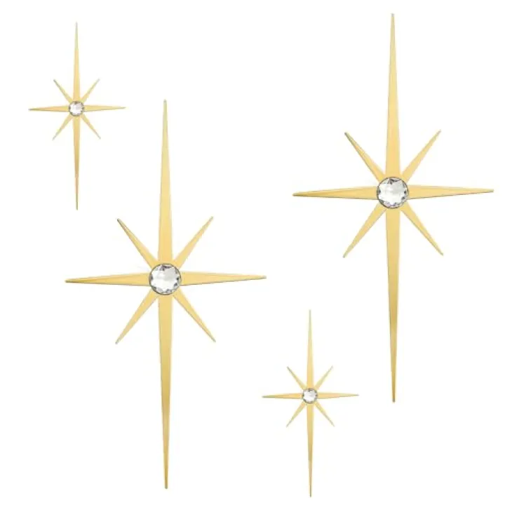 Sxnzequnze 4 Pack Metal Star Wall Art 8 Pointed Starburst Wall Decor Set with 2 Large & 2 Small Pieces Mid Century Celestial Metal Wall Sculpture for Bedroom Living Room Office Gallery Wall