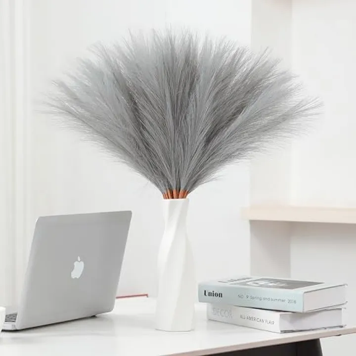 Wttisel 30pcs 22" Grey Pampas Grass - Faux Pampas Grass Decor Pompas Floral Arrangement and Vase Filler for Boho Home Wedding Mothers Day Decoration