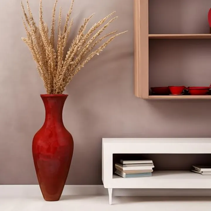 Red Modern 37 inch Tall Classic Bamboo Floor Vase Handmade for Dried Flowers Branches Fillers Elegant Look, Home Decor for Any Dining Room, Living Room, Entryway, Office,