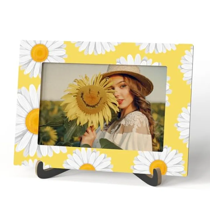 Qiwog Sunflower Photo Frame - Sunflower Wooden Desktop Picture Frame with Stand - Desk Decor for Farmhouse Living Room Bedroom - Birthday Housewarming Gifts for Friends Colleagues -A33