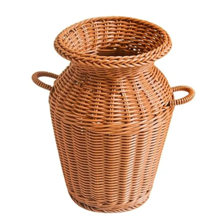 LABRIMP Creative Rattan Woven Vase 9 Inch Brown Decorative Flower Basket for Home Office Rustic Centerpiece Artificial Flower Holder