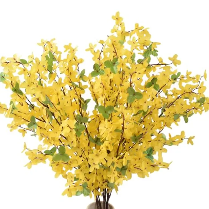 Redvigh Yellow Silk Forsythia Stems 10PCS, Artificial Forsythia Branches Fake Flower Artificial Forsythia Flowers Spring Floral for Home Wedding Party Decor