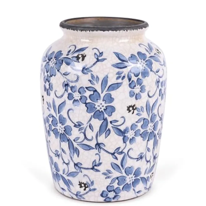 Blue and White Vases,Ceramic vases for Home Decor, Farmhouse Chinoiserie Floral French Vase,for Living Room Shelf Decors,Console Table Mantle Chinoiserie Decor 7.8" H (Blue and White Porcelain-A)