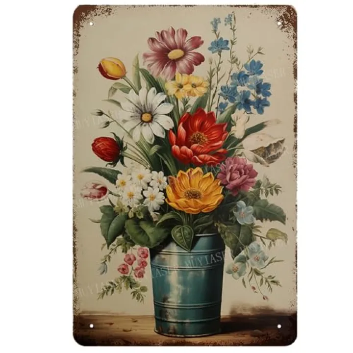 MUYIASER Metal Signs Vintage brightly colored flowers Sign Vintage Signs Retro Aluminum Tin Sign for Kitchen Office Home Bar Cafe Decor 8x12 Inch
