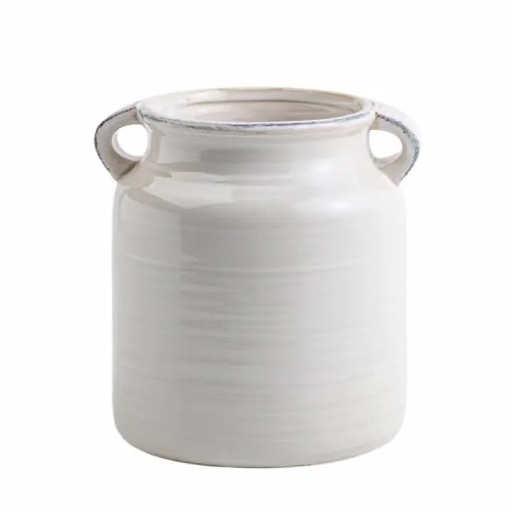 Ceramic Rustic Distressed White Flower Vase for Centerpieces, Kitchen, Office or Living Room (5.9''x6.3”)