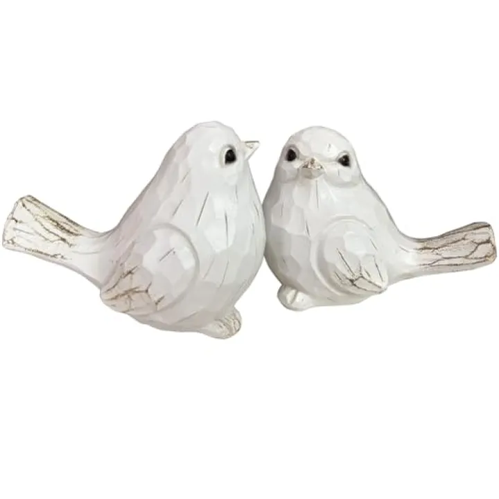 realideas Set of 2 White Bird Decor for Home Decor, Farmhouse Bird Decor Bird Statue Sculpture - Decorative Carved Rustic Distressed Animal Bird Decor Ornaments - Collectible Bird Figurine | Spring