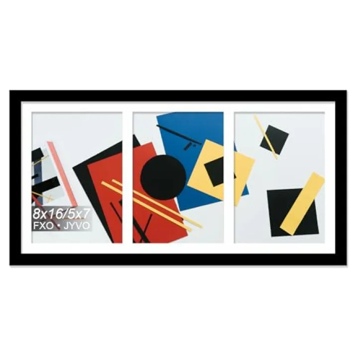 Fxojyvo 5x7 Picture Frame Collage, Display 3 5x7 Picture Collage or 8x16 Photo Only Without Mat, Light Weight and High Transparent Frame for Wall - 1 Pack/Black/3-Openings