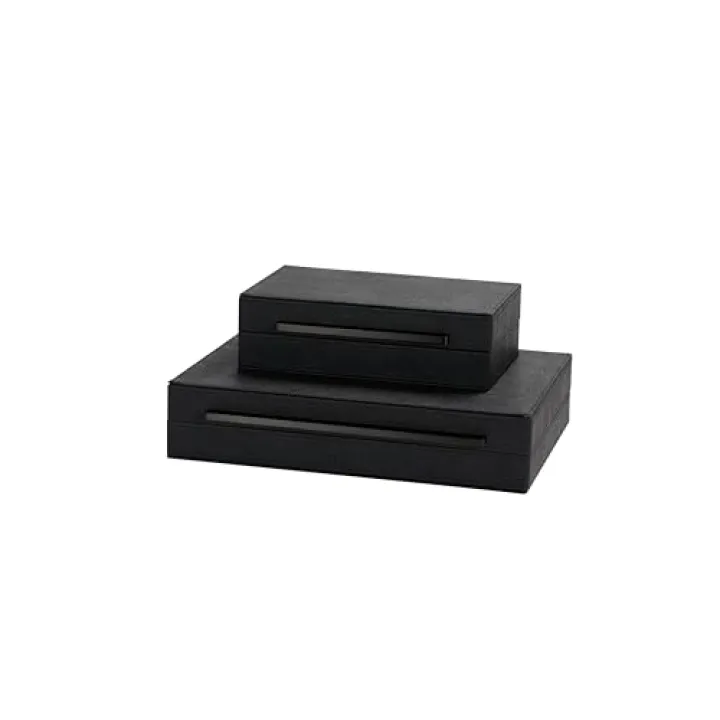 Set of 2 Decorative Boxes With Black Metal Handles，PU Faux Leather Jewelry Boxes Modern Storgage Boxes With Lids Keepsake And Memory Boxes,Home Organizer Box (Black-Black, 2pack)