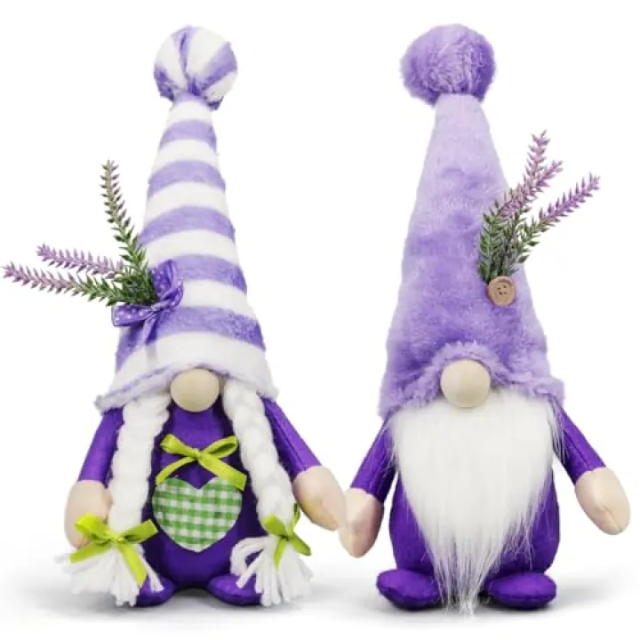 Lavender Gnomes Decor, Spring Gnomes Decorations for Home Indoor Outdoor Pastel Purple Spring Lavender Decorations Summer Gnome Tiered Tray Decor Gnome Gifts for Woman