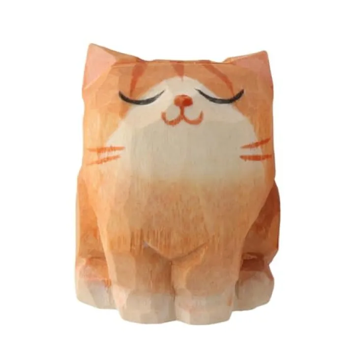 couponhub Wooden Orange Cat Statue Decoration, 1.4 "Handmade Wooden Cat Unique Art Carving Decoration, Collection Statue (Orange Cat)