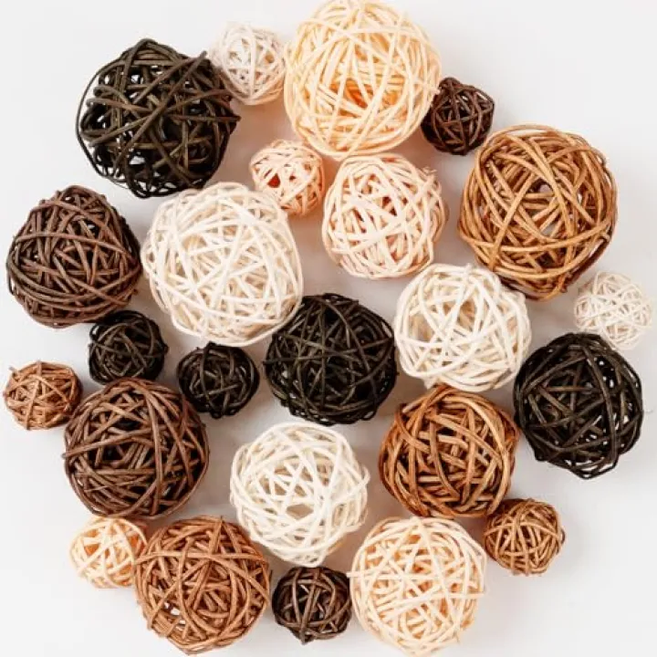 GuassLee Decorative Balls for Bowls Centerpiece, 24Pcs Wicker Rattan Balls Vase Fillers Potpourri Bowl Filler for Home Bathroom Living Dining Room Table Decor DIY Craft, 3 Sizes
