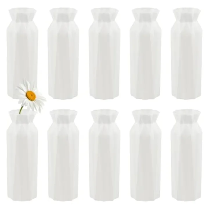 Haploon 10 Pack Plastic Vases Composite Plastic Flower Vase White Flower Vases White Small Tall Conic Floral Vase for Center Wedding Party Living Room Décor