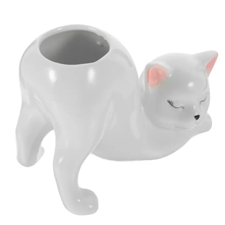 PRETYZOOM Ceramic Cat Shaped Flower Vase Cute Decorative Vase for Home and Wedding Decor Whimsical Flower Container with Smooth Touch for Shelf and Table Centerpiece