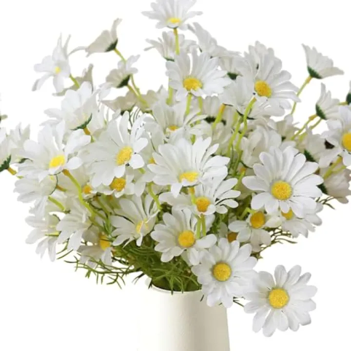 GemJelry Artificial Flowers 8 Bundles 20” White Artificial Daisy Flowers UV Resistant Outdoor Fake Wildflowers with Stems Faux Greenery Shrubs Plants Arrangements for Home Garden Vase Decor