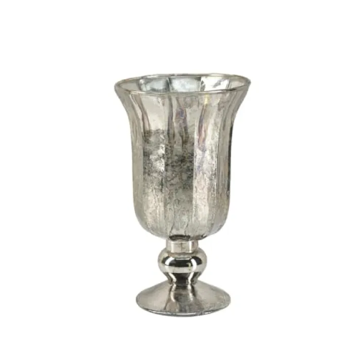 Serene Spaces Living Antique Platinum Flower Vase, Mercury Glass Urn for Centerpieces, Weddings & Event Decor – Vintage-Style Floral Vase, 5" Diameter and 8.5" Tall