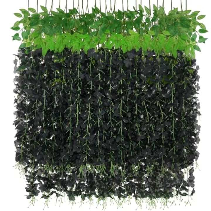 BLEUM CADE 10Pcs Black Fake Wisteria Hanging Flowers, 3.6Ft/Pcs Artificial Wisteria Garland, Hanging Flowers for Wedding Party Home Backdrop Wall Decoration