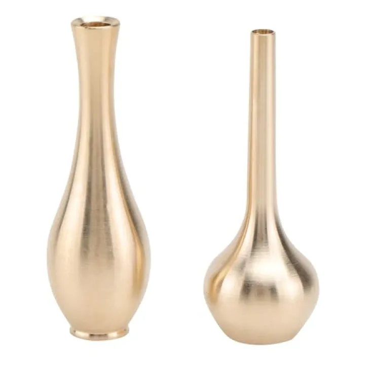 Cabilock 2pcs Mini Pure Copper Brass Vase Creative Desktop Ornament for Home Decor Modern Flower Arrangement Unique Styles for Living Room and Office