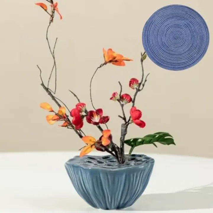 Lotus Shaped Flower Arrangement Vase Ceramic Flower Pot (Dark Blue)