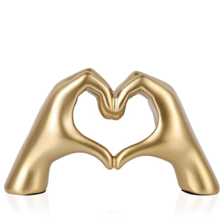 DOVDOV Heart Shaped Hand Statue, Gold Home Decor Accents for Living Room Coffee Table TV Cabinet Bookshelf Office entryway Desktop Shelf Small Sculpture Home Decor.
